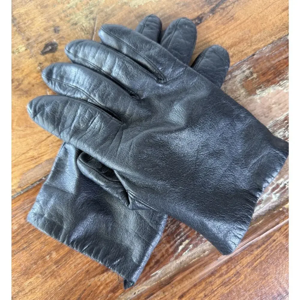 Vintage Black Genuine Leather Gloves Knit Lined Unisex Men’s Women’s 8 Inch